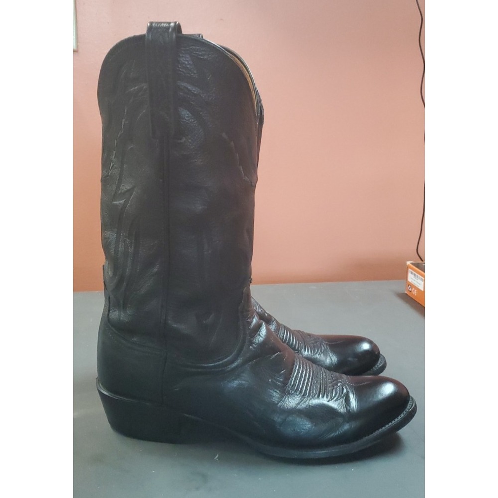 LUCCHESE  LONE STAR BLACK CALF LEATHER R TOE COWBOY BOOTS #T3094R4 MEN'S 10D